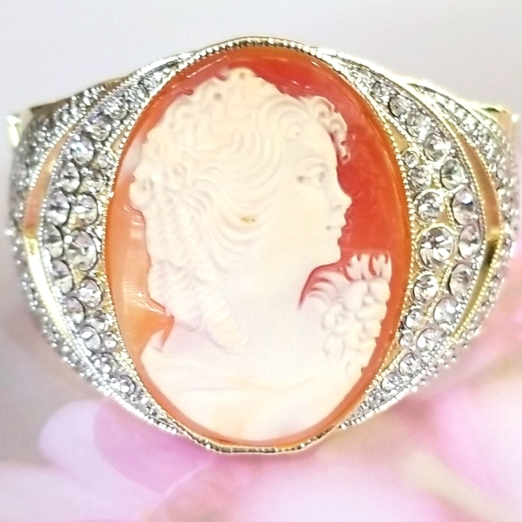 Amedeo NYC Cameo Rhinestone Gold Tone Cuff Bracelet - Picture 5 of 16